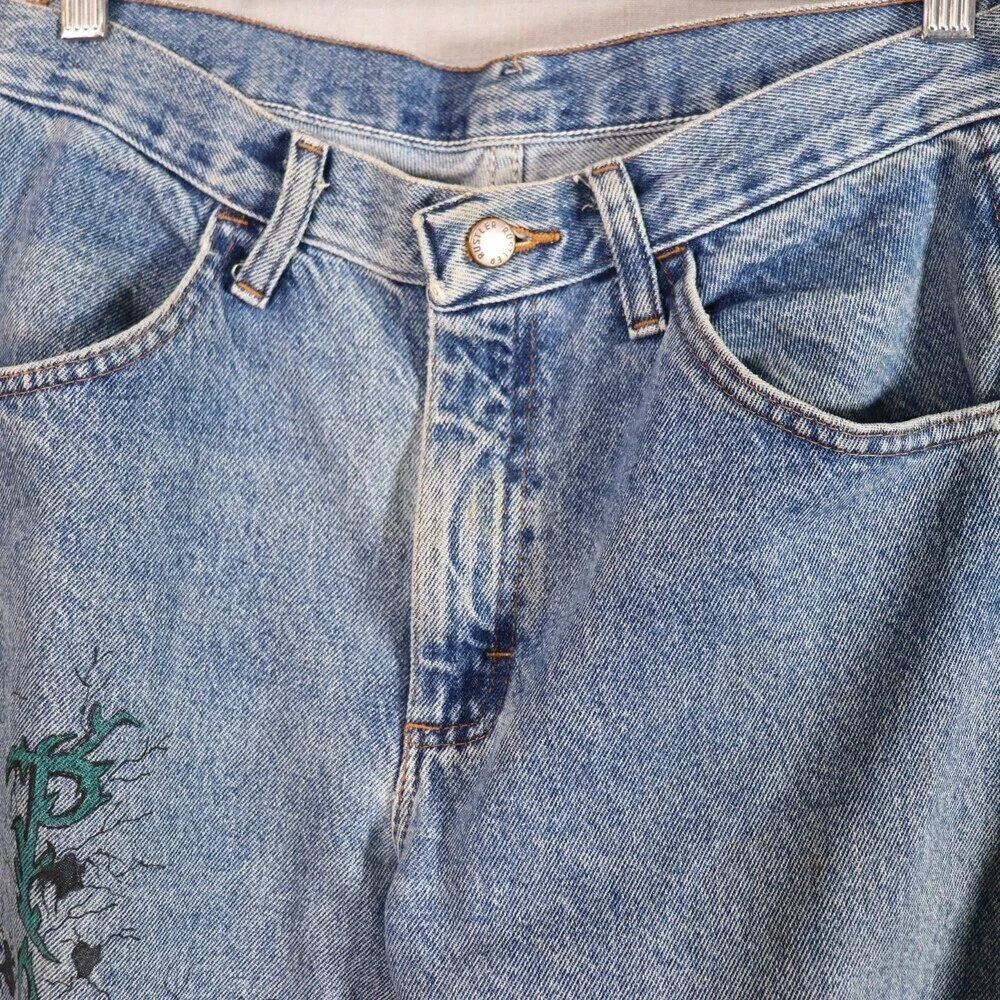 Vintage Rustler Jeans *30x30 Upcycled Tattoo Drawn Art Denim 90s Y2K Bone Skull